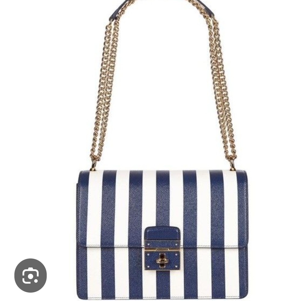 Dolce & Gabbana Striped Navy and White Chain Shoulder Bag